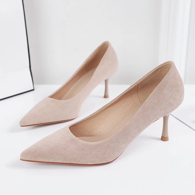 Women Pumps Flock Sweet Thick High Heels Female Sexy Office Pointed Toe  Dress Work Pump Cute