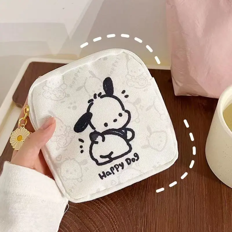 Sanrio Pochacco Cinnamoroll Sanitary Napkin Zipper Bag Coin Purse Anime Girl Student Portable Storage Canvas Cloth Wallet Gift kawaii cartoon girl travel passport cover holder wallet document air tickets organizer protector case for men women