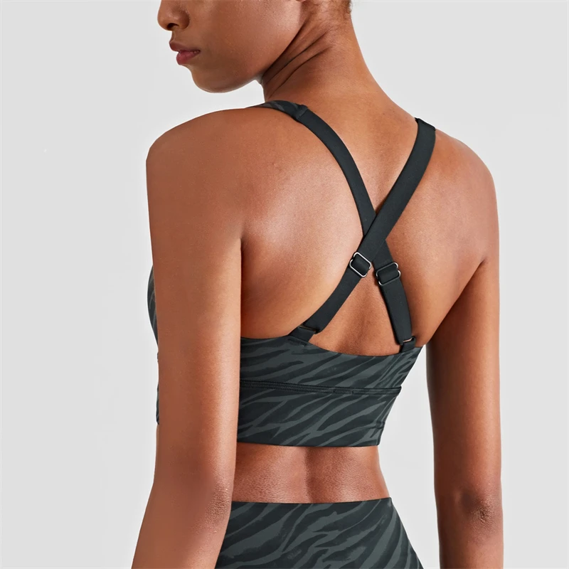 

Printed Gym Sports Bra Women's Backless Yoga Vest Fitness Crop Top Adjustable Straps Sexy Underwear Push Up Tight Soft Lingerie