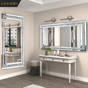 LUVODI Specchi da toeletta senza cornice con diamanti in cristallo scintillante argento grande Specchio da toeletta montato a parete per casa/hotel 1