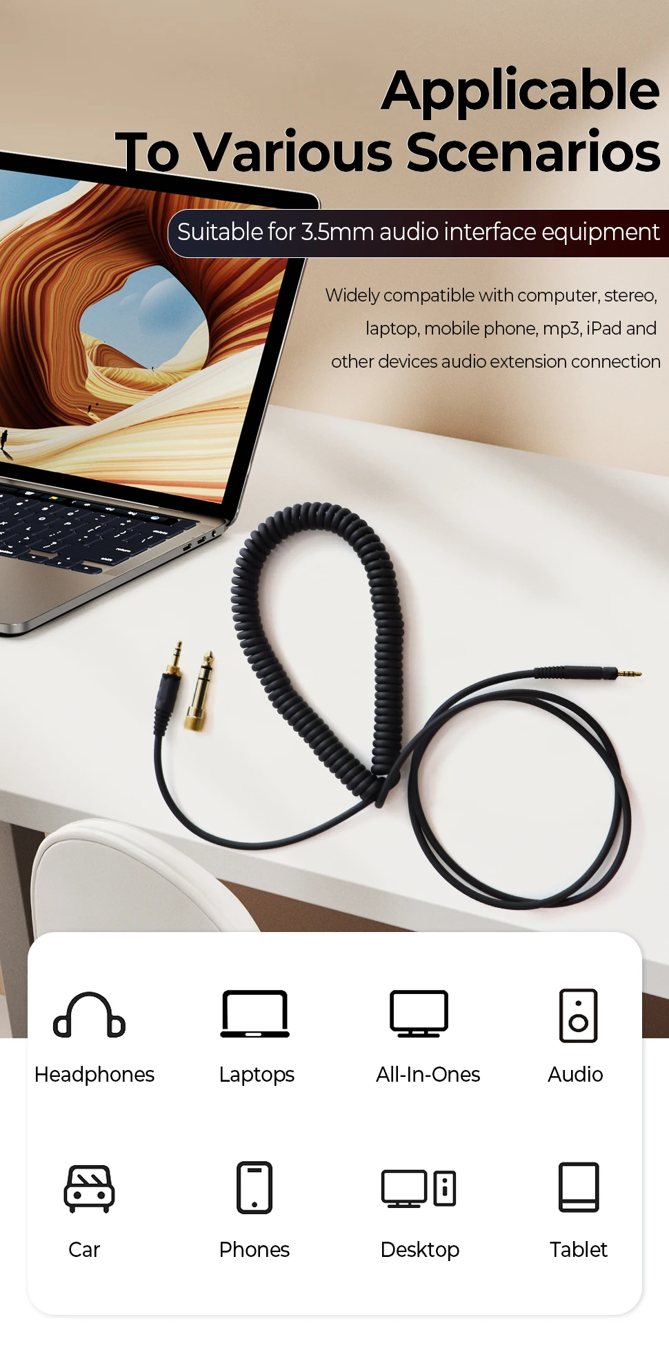 2.5 mm to 3.5/6.35 mm Replacement Headphone wire Spiral Spring Headset Audio Cable for Sennheiser HD598 HD518 HD558 HD569 HD579