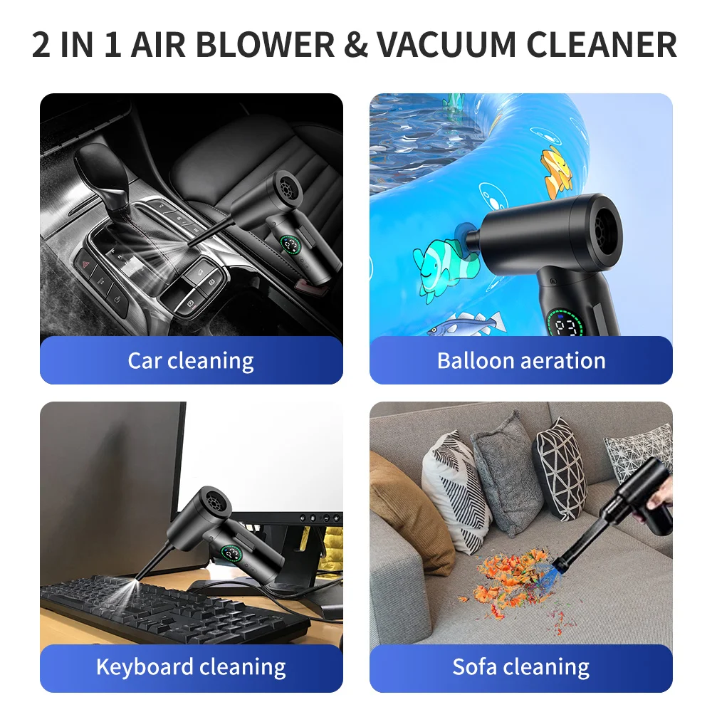 New: 7500mAh Wireless Compressed Air Duster 2 in 1 Air Blower & Vacuum Cleaner Cordless Duster Blower for Keyboard Computer PC 6