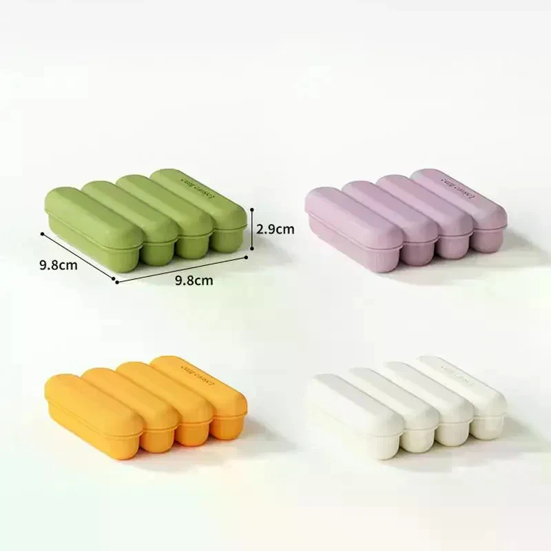 뚜껑이 있는 4칸 재사용 가능 실리콘 아이스 트레이, 수제 아이스크림 몰드, 냉장고용 식품 냉동 용기 및 용품