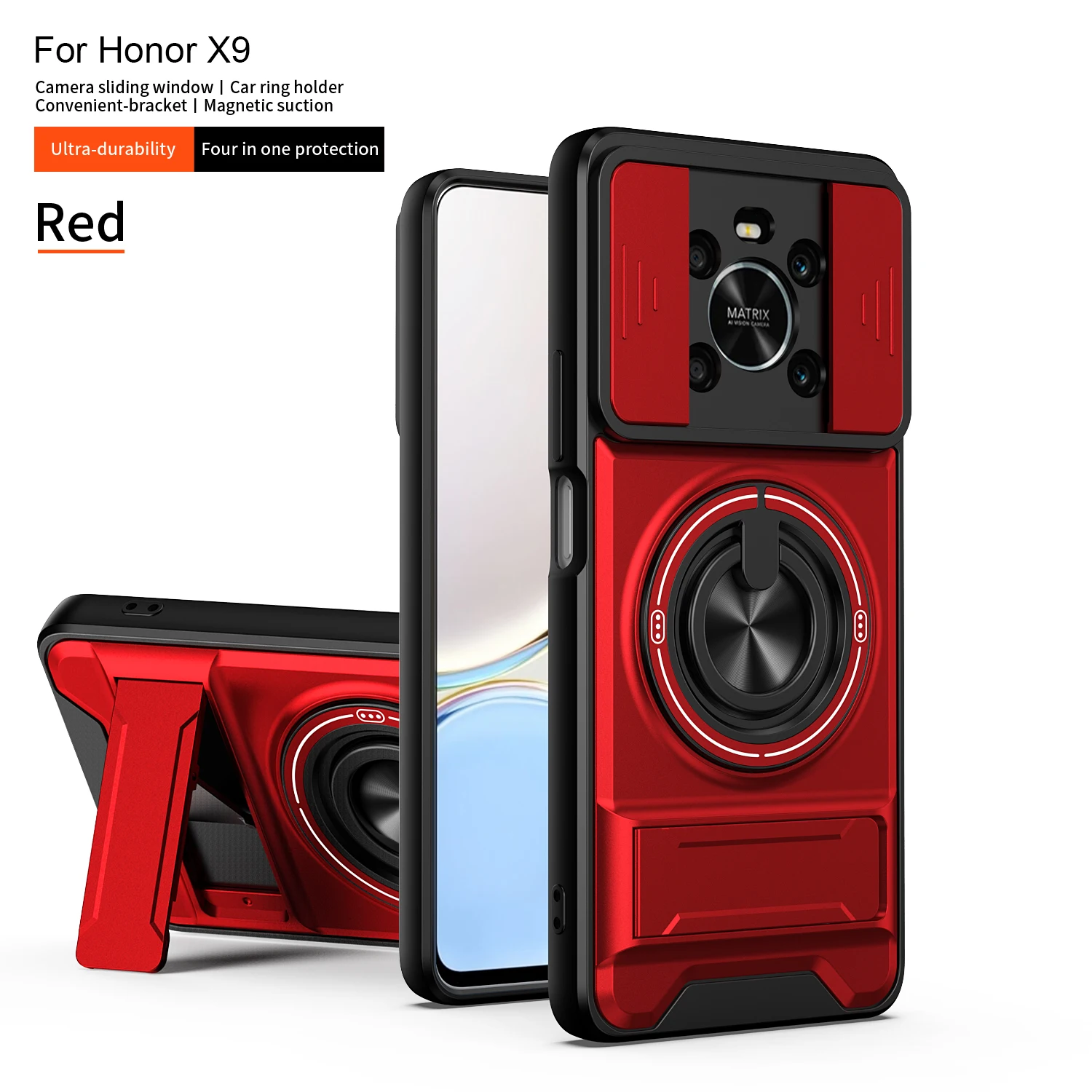 Shockproof Phone Case with Sliding Camera Cover and Built-in Kickstand