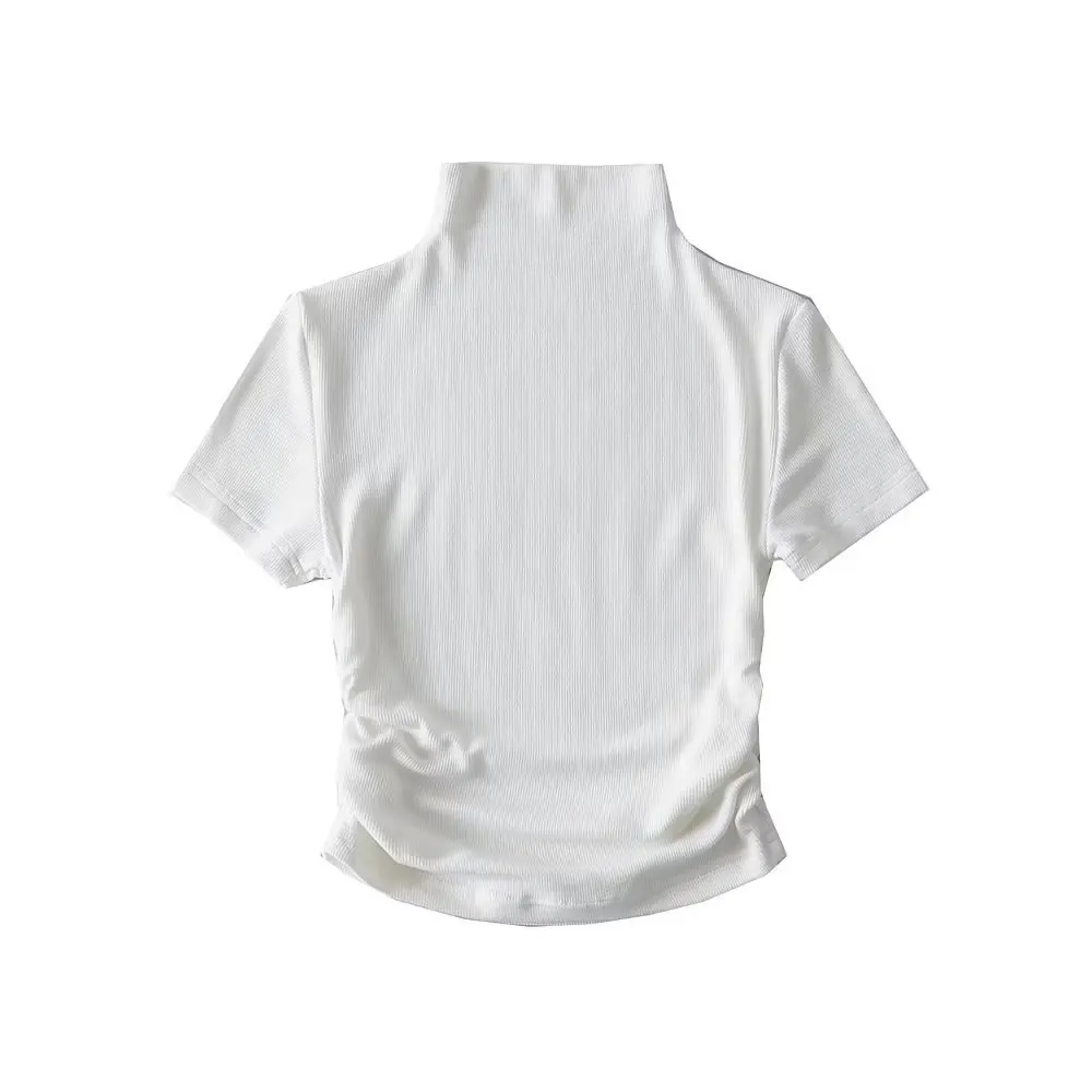 

New short-sleeved tight waist drape show thin built-in t-shirt white