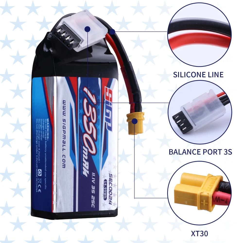 3S Lipo Battery for 1100mAh 1350mAh 11.1V 20C 25C 35C with XT30 JST Plug RC Airplane Quadcopter Helicopter Drone FPV 2pcs 4