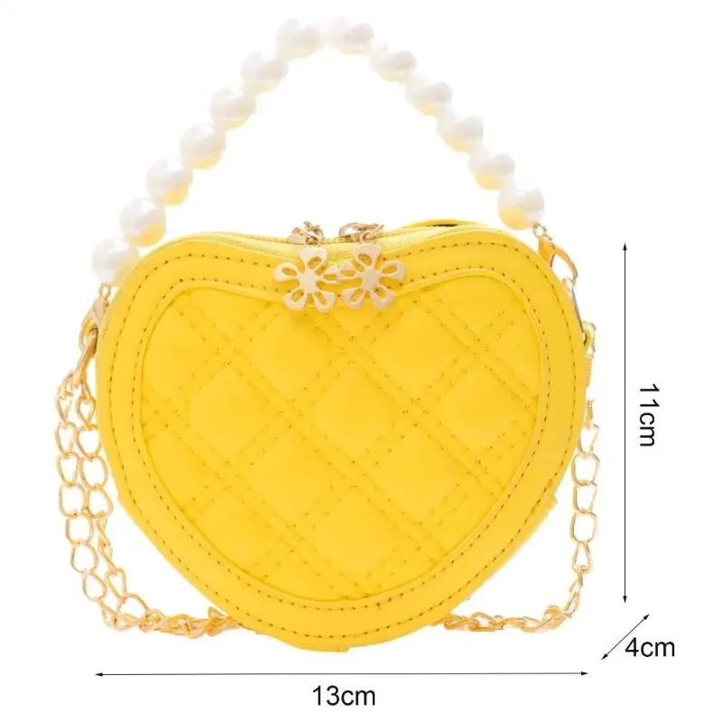 Pearl Handle Girls Mini Shoulder Messenger Bag Princess Wallet Coin Purse Handbags Cute Children's Heart-shaped Crossbody Bags