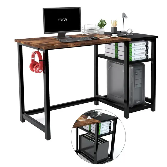 US StockMetal 47-inch Home Computer Desk Waterproof Tabletop Multi-purpose Office Table With Storage Shelves 1