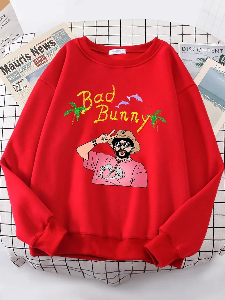 

Bad Bunny Beach Vacation Printing Hoodie Woman vintage S-XXL Hoody Korean High Quality Sweatshirt Street Casual Women's Top