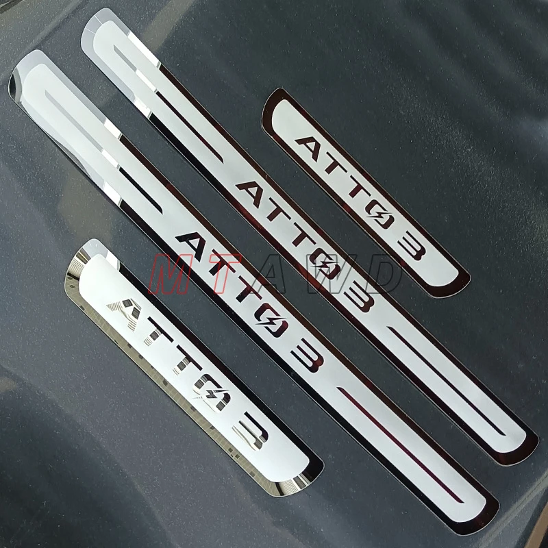 자동차 문짝 씰 킥 플레이트 보호대 트림 가드 페달 패드 커버 스티커, BYD ATTO 3 EV 액세서리, 2022-2024 크롬 자동차 스타일링
