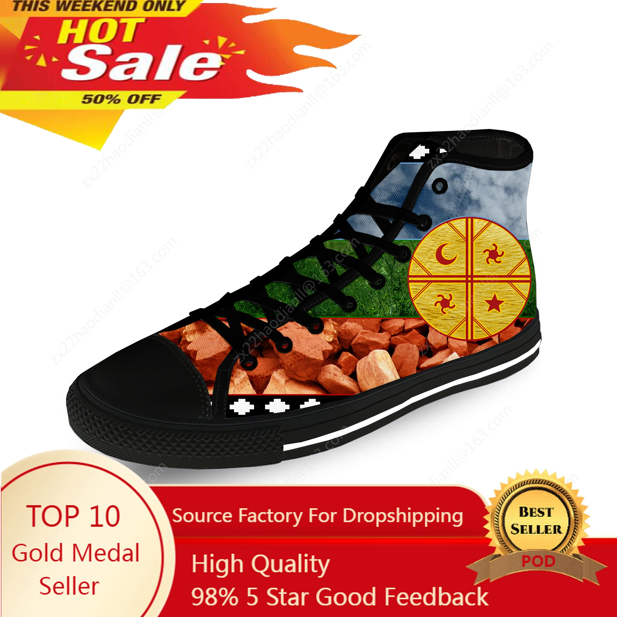 Flag of the Mapuches New Arrive Casual Cloth Fashion 3D Print High Top Canvas Shoes Men Women Lightweight Breathable Sneakers