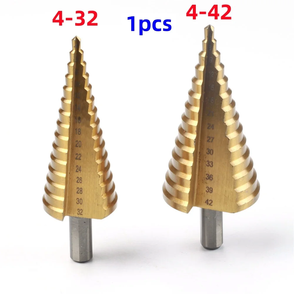 4-42mm 4-32mm HSS for TITANIUM Coated Step Drill Bit Drilling Power Tool for Metal Wood 5 35mm metric hss for titanium coated step drill bit for wood metal hole drilling tool round shank dropship