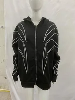Street Retro Fashion Clothing Striped Embroidered Black Double Zipper Hoodie American Hip-hop Punk Oversized Sweatshirt women - Image 4