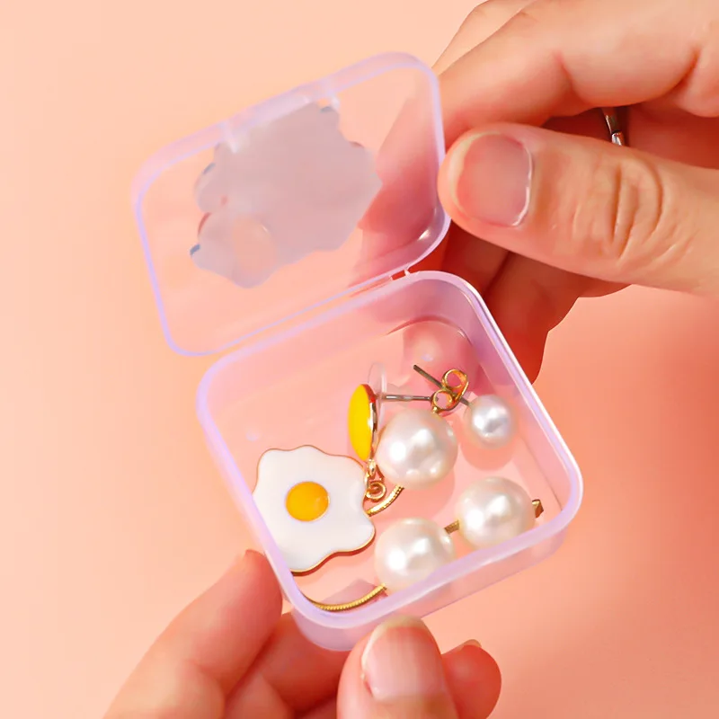 Kawaii Cartoon Transparent Jewelry Box Small Fresh Girl Cute Stationery Sticker Storage Box Mini Portable Jewelry