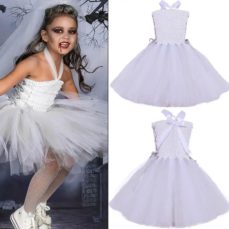 Costume de Mariée Zombie avec Gants et Coiffe pour Fille, Tenue de Mariage Multifonctionnelle, Habillage de Barrage pour Halloween