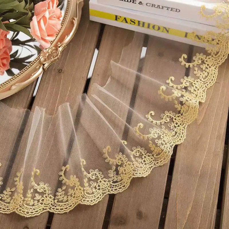 2.3-2.5cm 10meter/lot Super Thin Elastic Lace Trim Gold Embroidered Edge  DIY Sewing Accessories home Garden/Wedding Deco X774 - AliExpress
