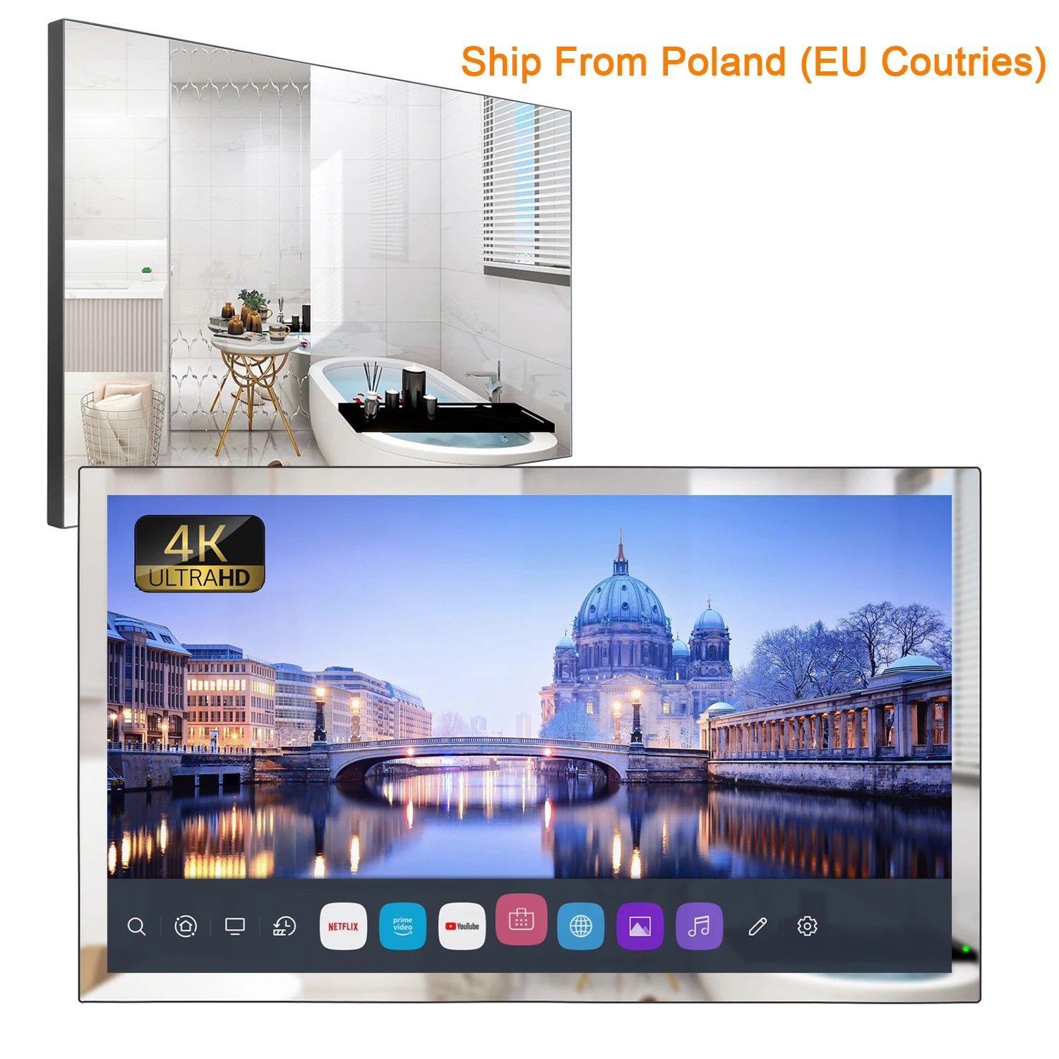 Souria 32 Inches 4K Smart Mirror Bathroom LED Waterproof TV webOS Television WiFi ATV Voice Control Built-in Alexa Soulaca 2023