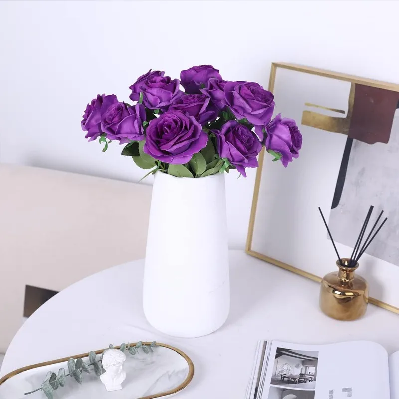 9 Heads Purple Artificial Flowers Home Decoration 9 Color Beauty Silk Fake Flower Especial for Wedding and Festival Decoration