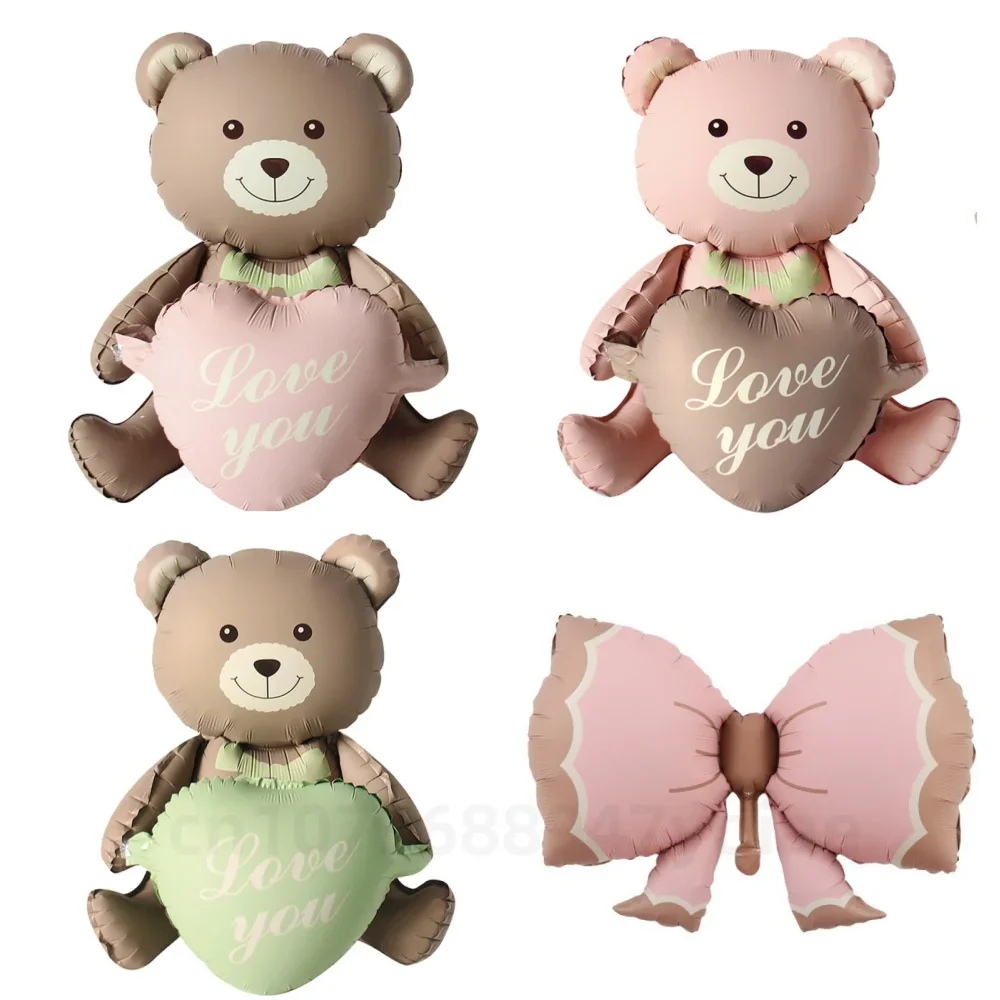 4D Big Bear Foil Balloon Love Heart Wedding Decoration For Kids Birthday Party Decor Helium Globos Baby Shower Bow Tie Balloon