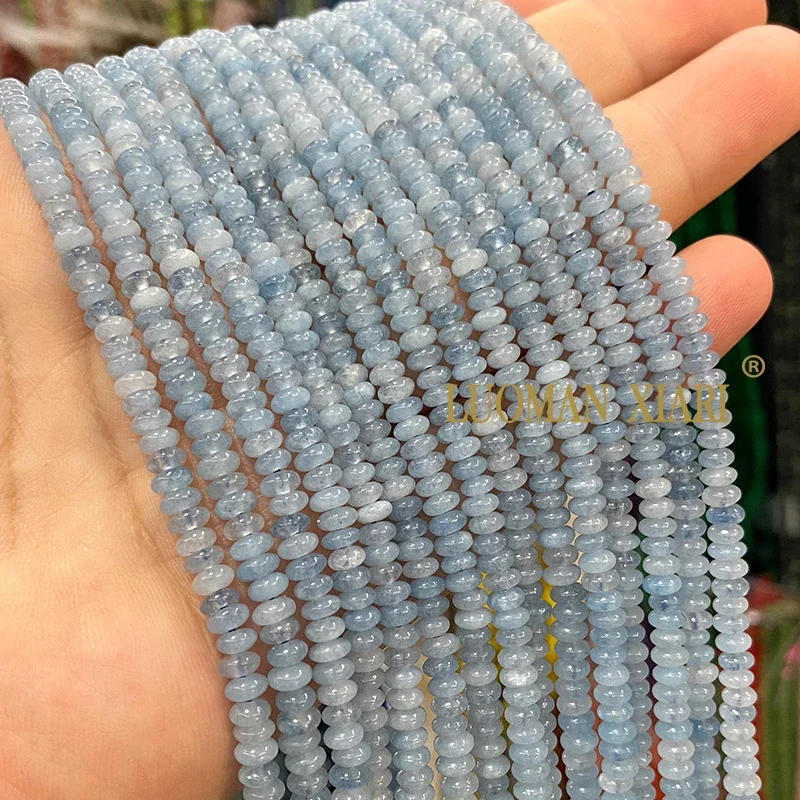 Natural Blue Aquamarine Stone Beads - 5x8mm Rondelle Spacer Loose Beads For Jewelry Making, 1 Strand (~15.5 Inch) - View #9