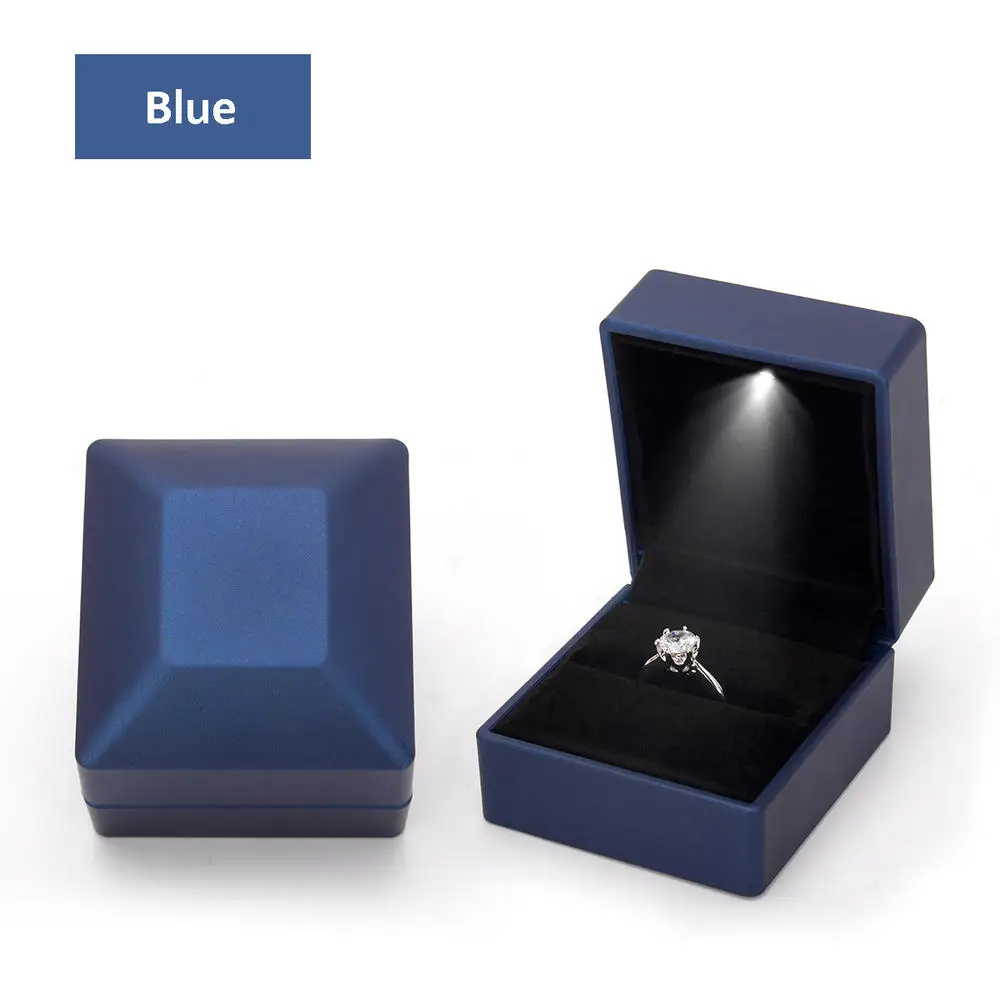 New in LED Light Jewelry Box Ring Earrings Earnail Pendant Organizer Imitation Leather Velvet Decorative Gold Frame Storage Box