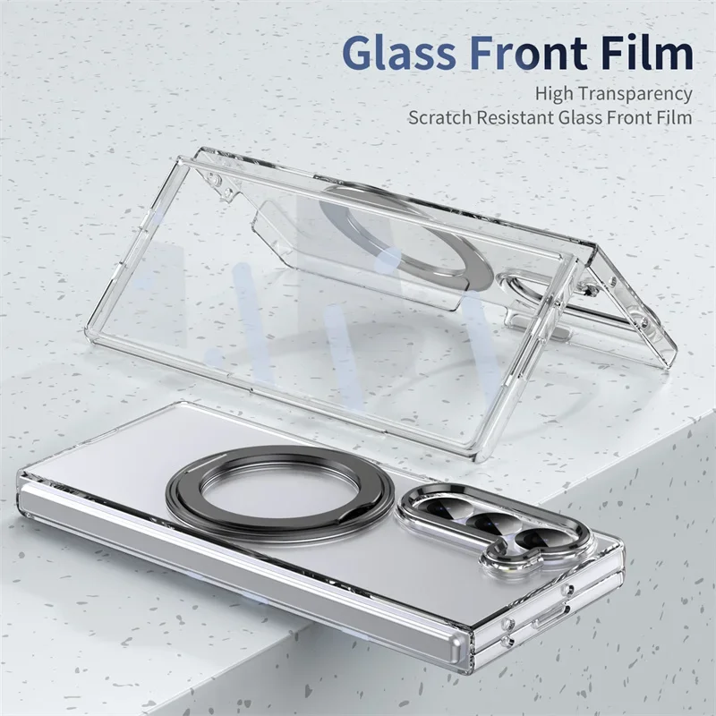 360 Rotating Magnetic Stand Transparent Phone Case for Samsung Galaxy Z Fold 7 6 5 4 3 Magsafe Wireless Charging Protect Cover | Gaffar India