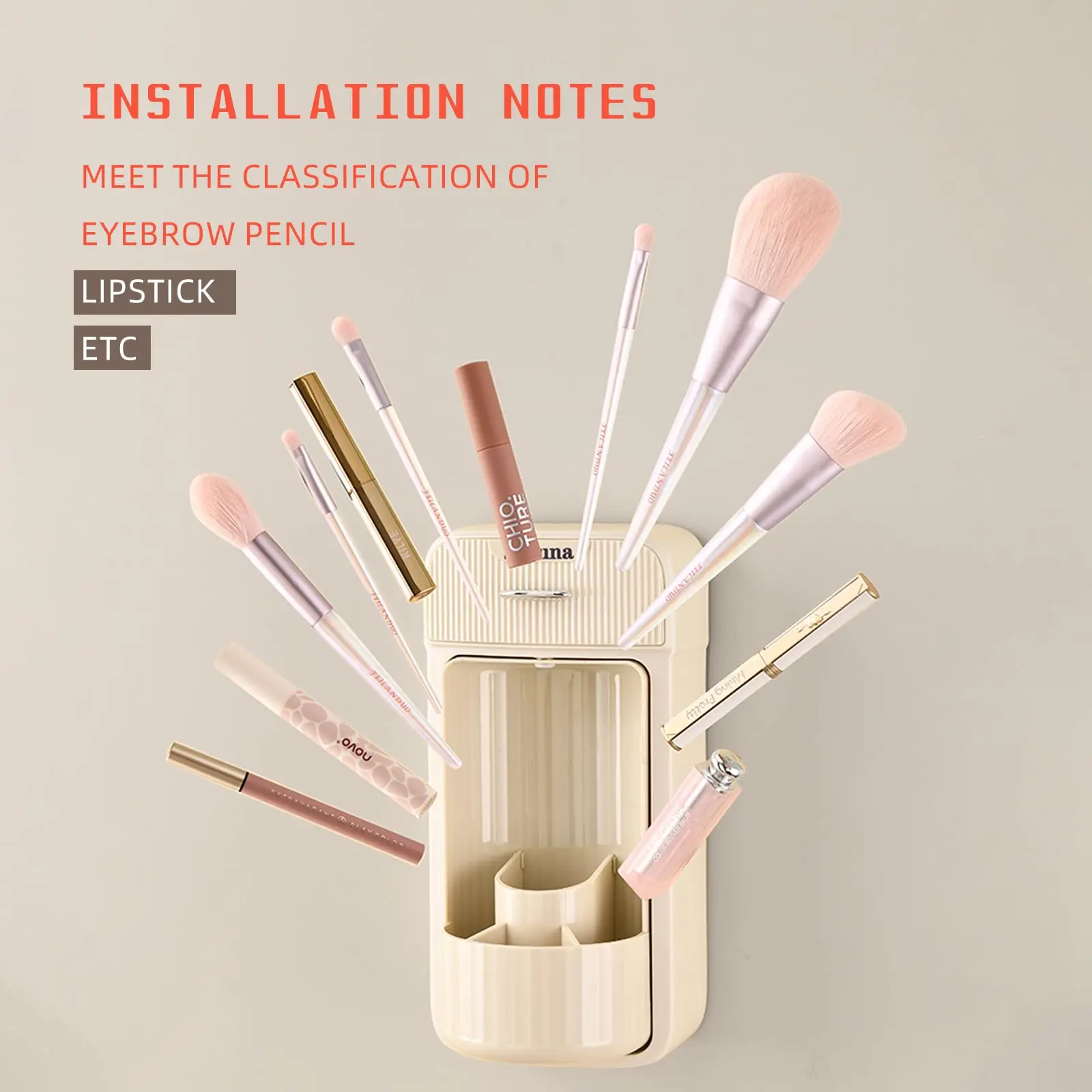 Wall Mounted Brush Holder Makeup Brush Organizer,360° Rotating Storage Holder for Cosmetics Makeup Organizer with Drawers 5