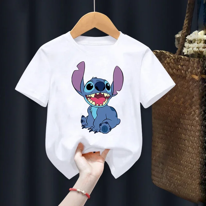 Disney Lilo Stitch Children T-Shirt Kawaii T Shirt Anime Cartoons Children Casual Clothes Tee Shirt Kid Girl Boy Fashion Y2K Top 6