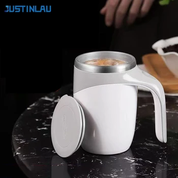 justinlau automatic mixing cup electric rotating coffee cup stainless steel mug milk shake rotating magnetic mug water cups