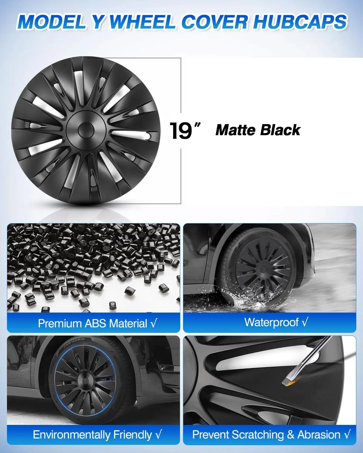 Geeignet für Tesla Model Y Radabdeckung, 19 Zoll, mattschwarz, unterstützt symmetrisches Design 2020–2024, Modell Y-Nabenkappen-Ersatz – Detail 32