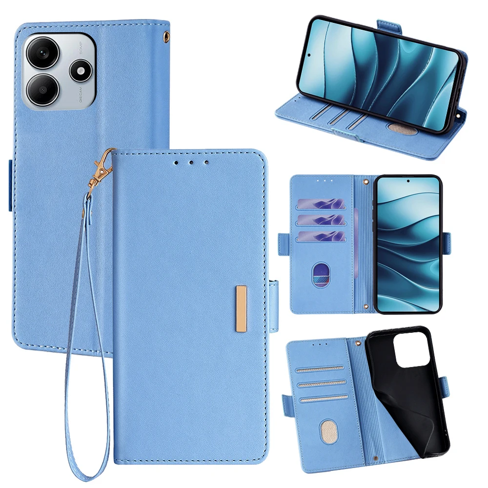 Magnetic Leather Flip Wallet Case with Card Slots and Side Buckle - Shockproof Cover
