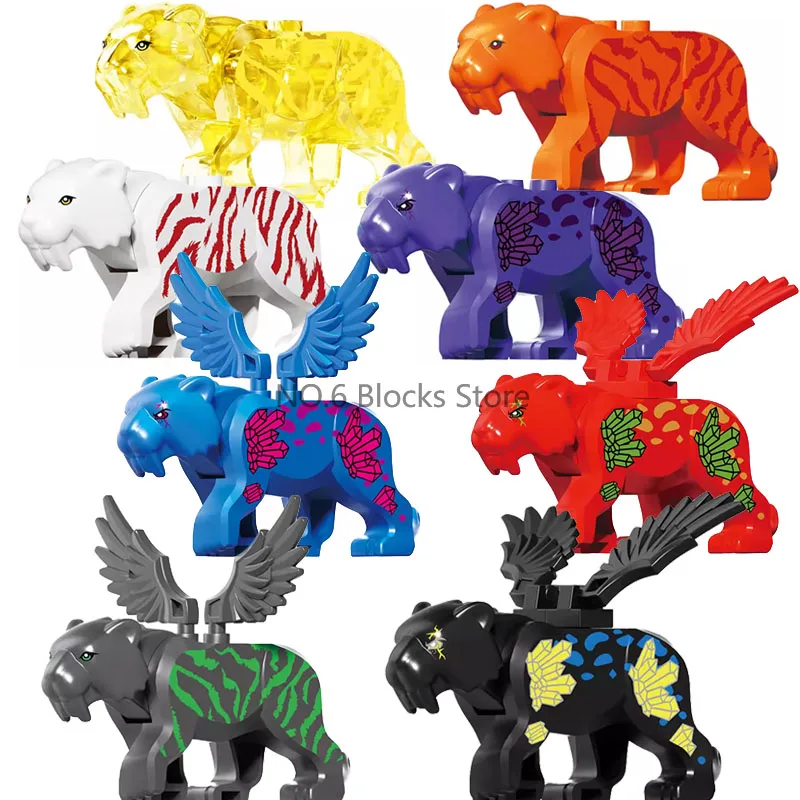 야생 동물 빌딩 블록 MOC 호랑이 사자 코끼리 곰 상어 독수리 늑대 모델 키트 DIY 교육용 장난감 어린이를위한 선물 S11