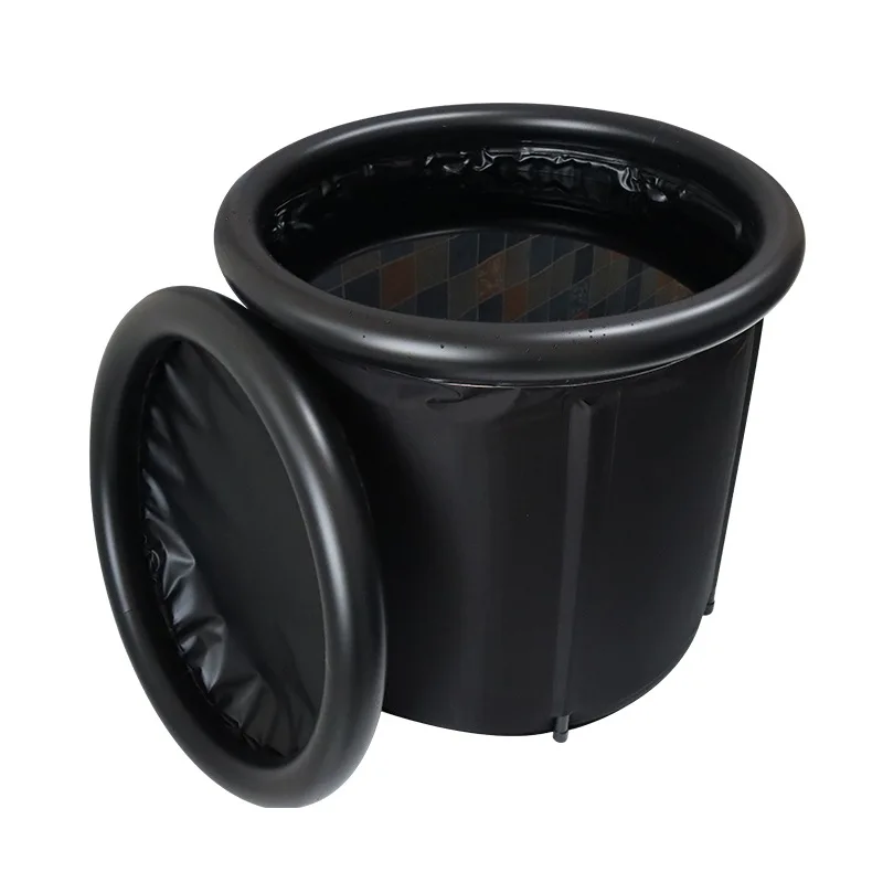 PVC Inflatable Bath Bucket for Adult, Double Layer Lid, Ice Bath, Household Folding Bucket SPA Ice Bath, Black, DIY, 75 cm, 90cm