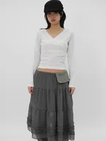 Chic Summer New Pure Color High-End Gauze Skirt f-length See-tough Puffy Bordered Midi Skirt Japanese Sle Casual Wear - Image 4