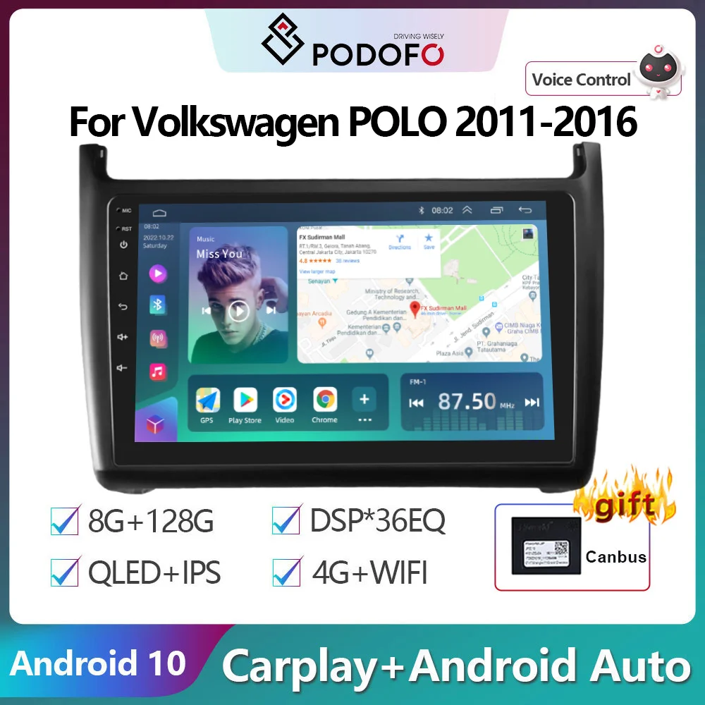 

Podofo 2Din Android 10 Car Radio Multimidia Video Player For Volkswagen POLO 2011-2016 GPS Navigation 2din Carplay Auto Stereo