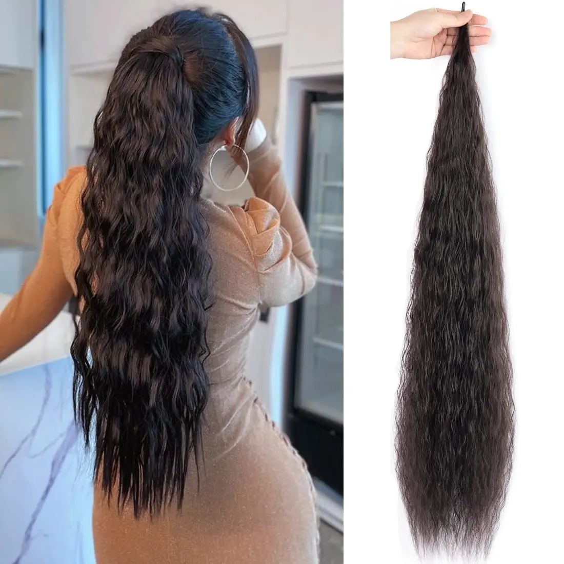 

Длинный волнистый гибкий удлинитель для конского хвоста Bellqueen, черный, коричневый, блонд, синтетическая окантовка вокруг конского хвоста для женщин