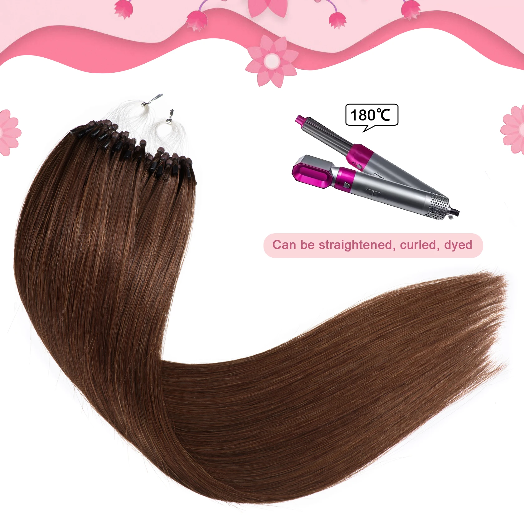 Micro Loop Human Hair Extensions Brown #4 Natural Straight Micro Link Hair Extension Link Extension 50g 1g/s