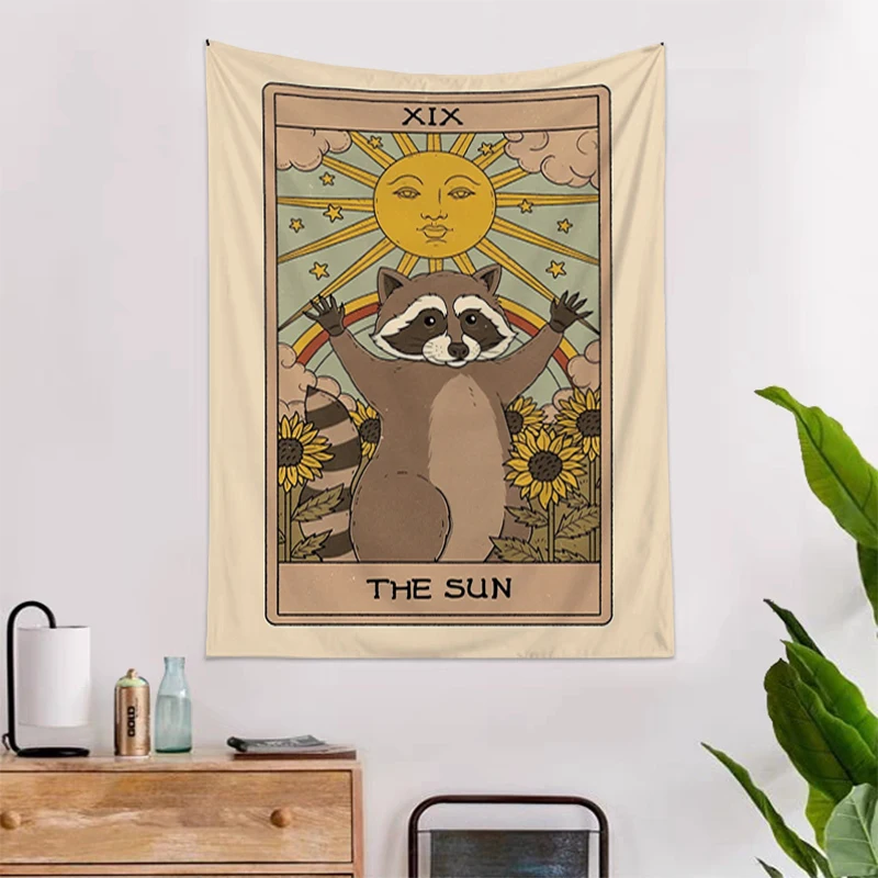 

Raccoon Tarot Cards Custom Tapestry Aesthetic Wall Decor Bedroom Decoration Home Anime Tapestries Headboards Room Kawaii Decors