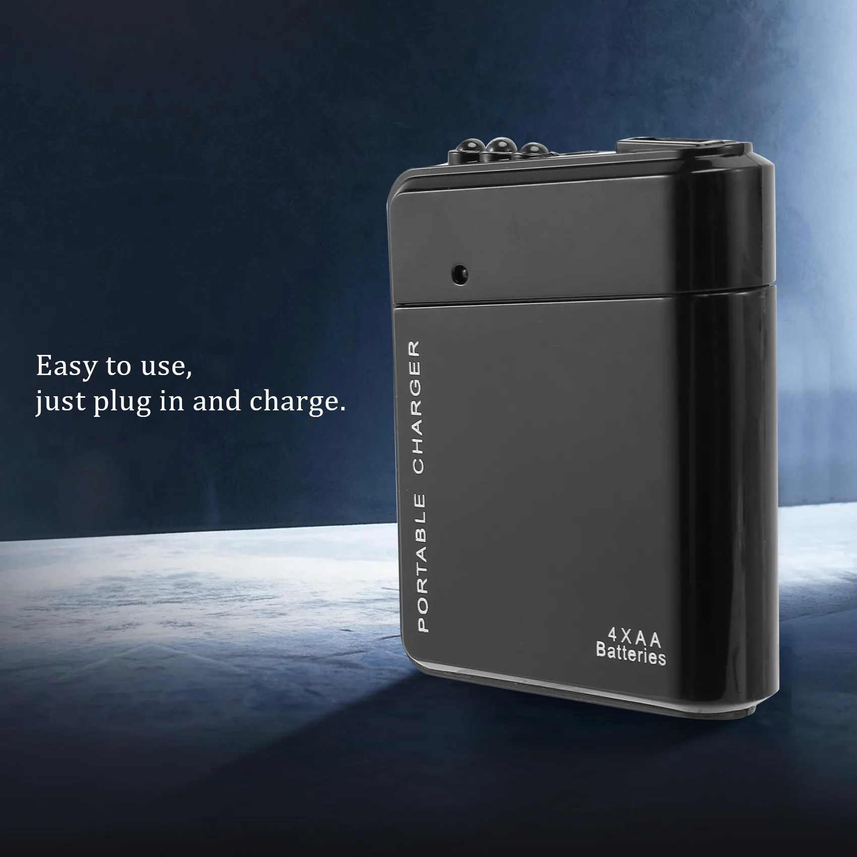 Chargeur d'alimentation de secours portable, batterie AA 4X noire, USB pour téléphone portable