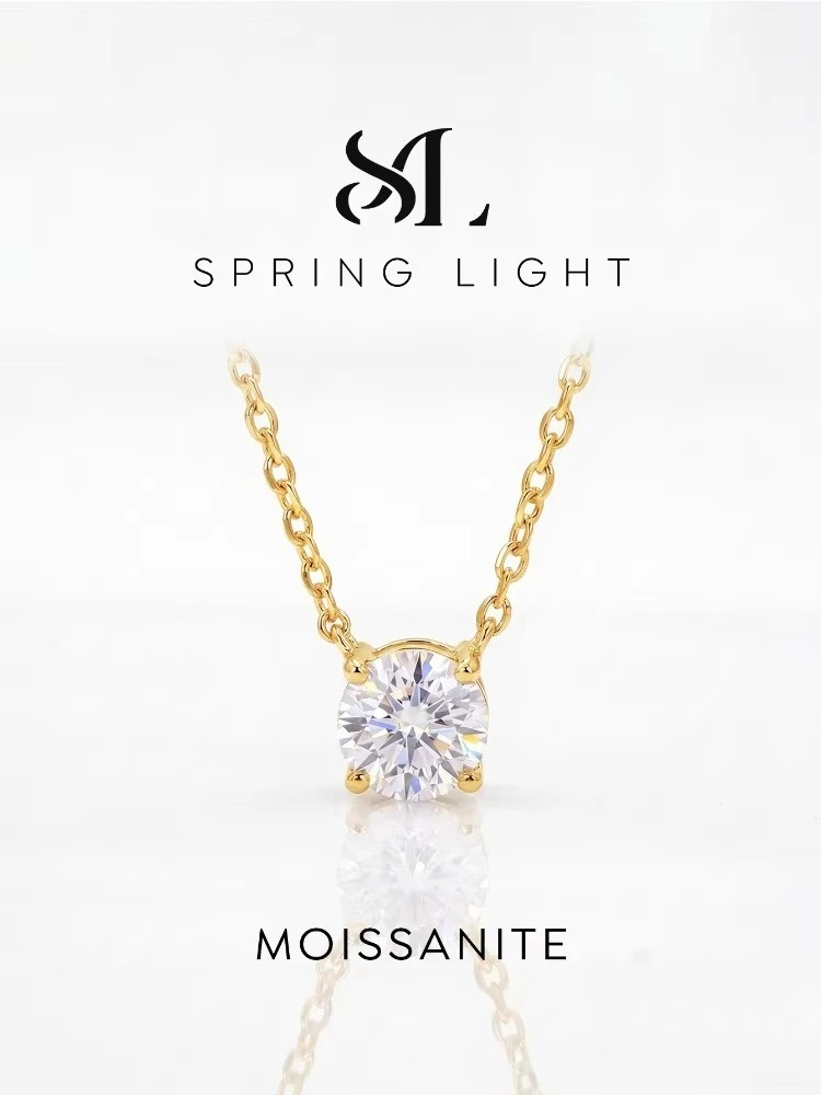 Klassische, elegante, schlichte 1C-3CT runde Moissanit-Diamant-Halskette für Damen, Geschenk, echter Jubiläums- und Hochzeits-Luxusschmuck
