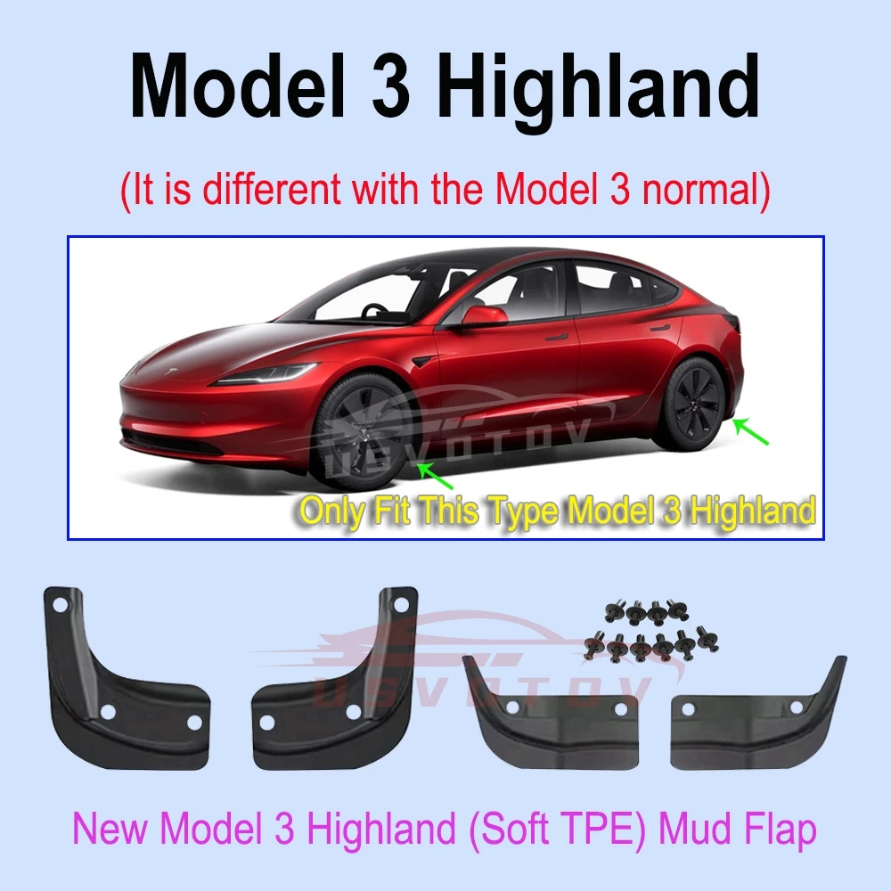 Original Design Soft Mud Flaps for Tesla Model Y 3 Highland