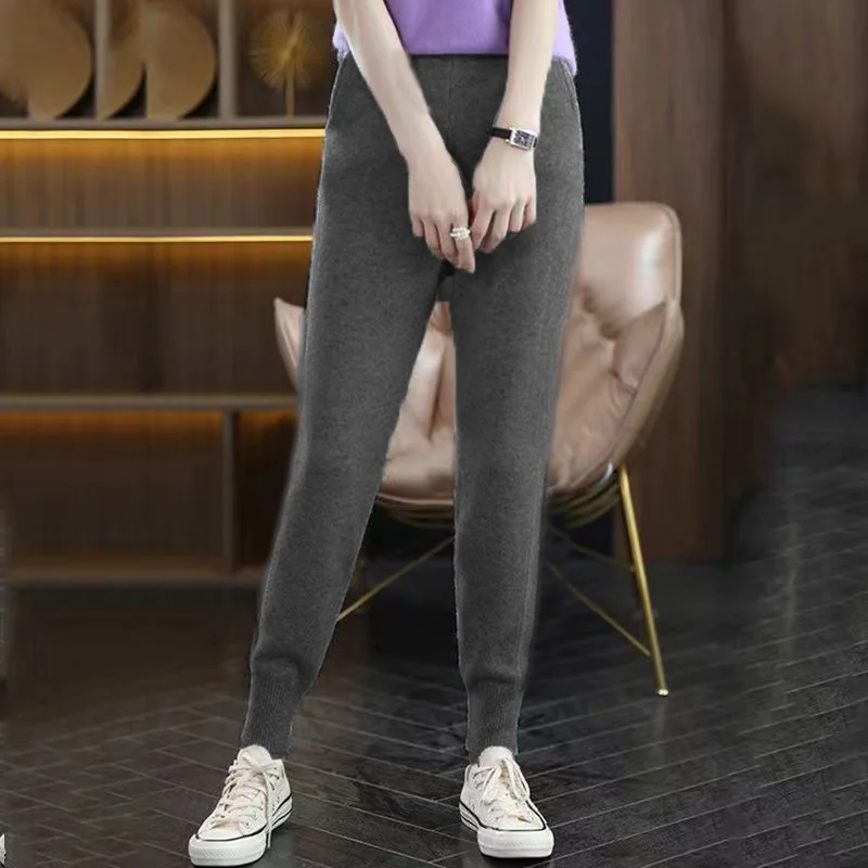 Women's 100% Pure Wool  Slim Pants High Waist  Autumn and Winter Cashmere Casual Knitted Pencil Pants Korean Thick Casual pants 3