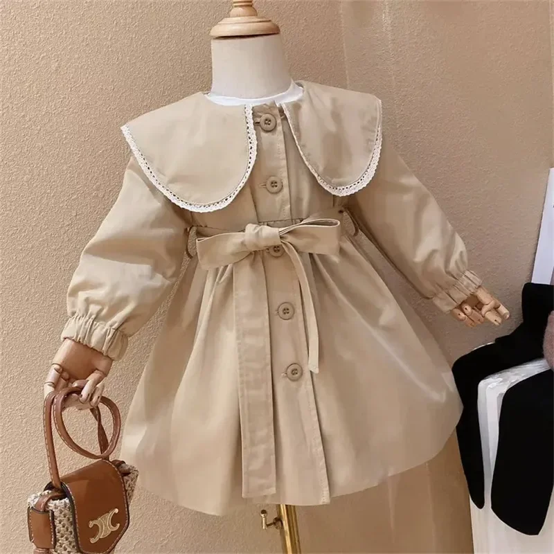 Children's Clothing Girls' Coat kids jacket girls trench coats Kids Jacket Children's Spring Autumn Korean Style Cute Long Trench Baby Girls Windbreaker