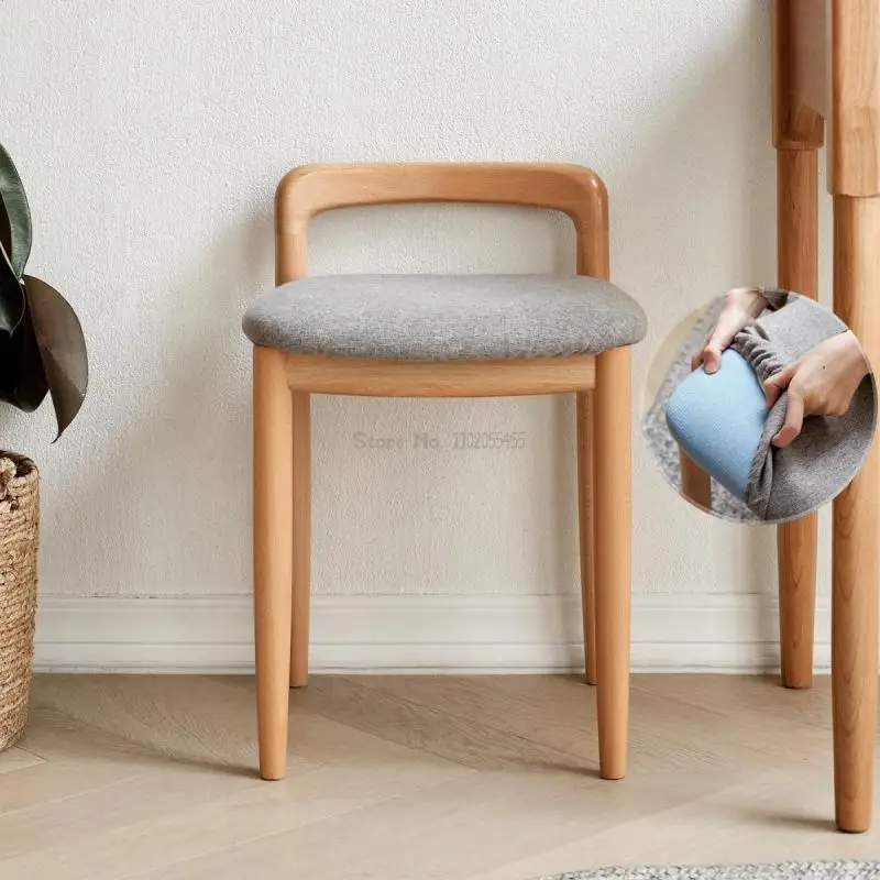 Bedroom Dressing Stool Solid Wood Makeup Chair Soft Seat Japanese Makeup Stool Backrest Simple