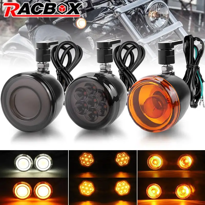 Motorcycle Front LED Turn Signal Lights Amber White DRL Metal Indicators Flasher For Dyna Softail Sportster 883 1200 Accessories