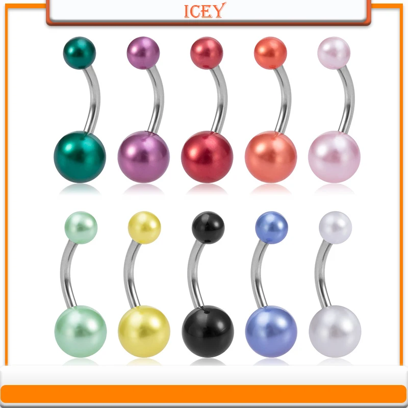 

10pcs acrylic belly ring Stainless steel navel stud Zinc alloy belly navel jewelry Imitation pearls belly button ring navel bar