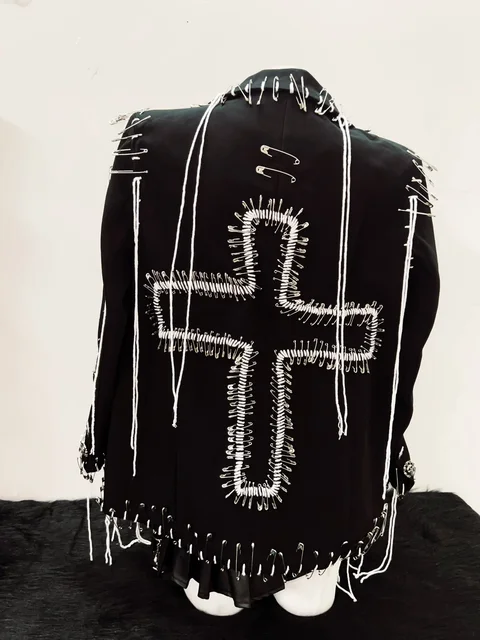 Safety Pin Loose Thread Top Skirt and Jacket 3 Piece Set 32