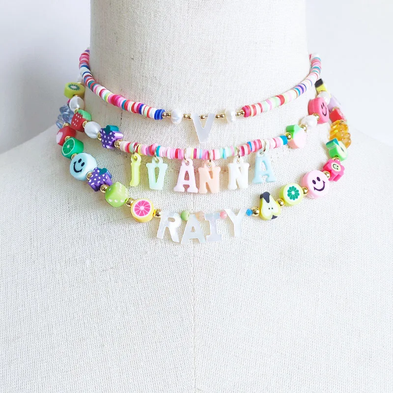 

Bohemian Fruit Clay Smiley Bead Necklace Handmade Personalized Custom Name Collar Women Girls Fashion Glamour Birthday Gift