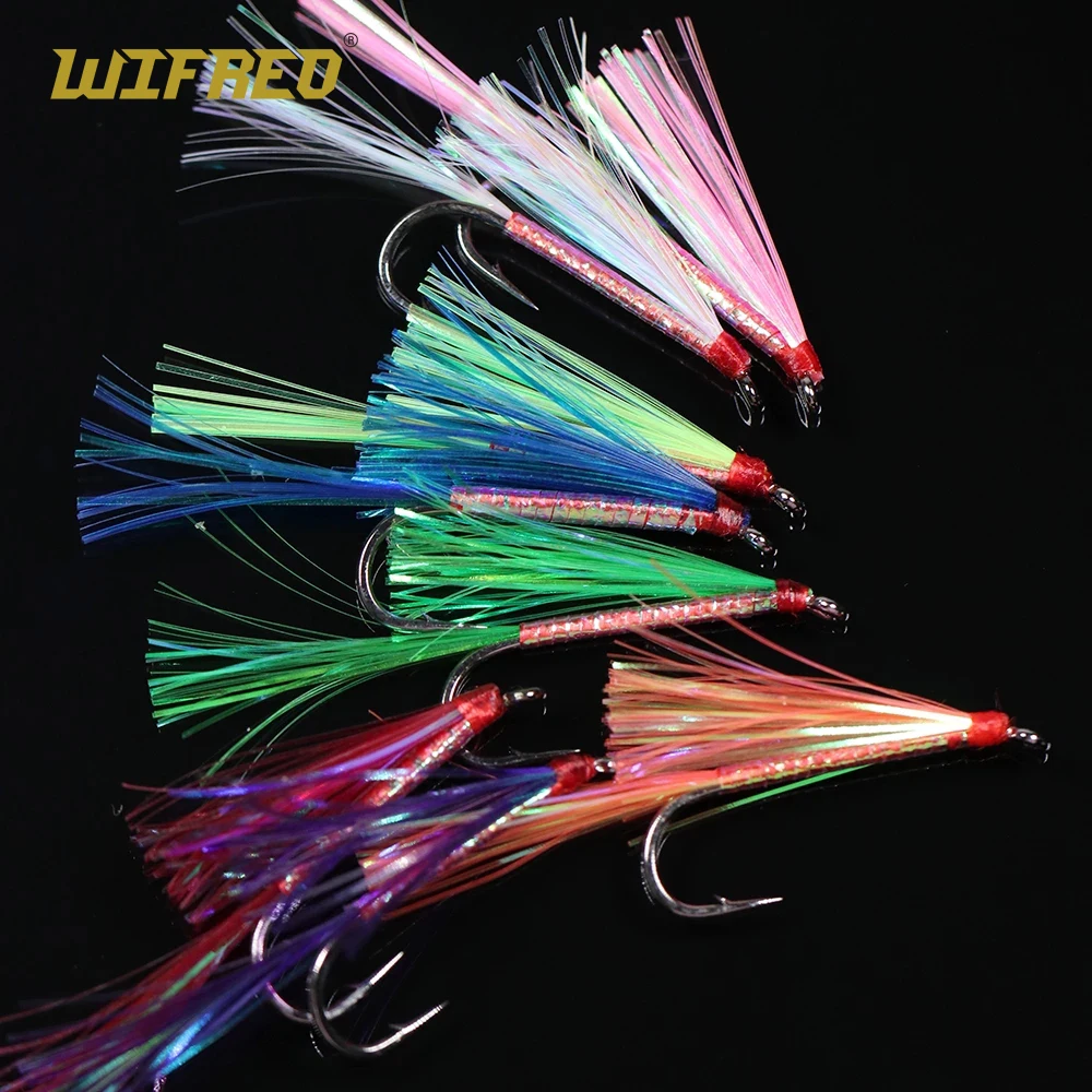 Wifreo 20pcs Long Shank Hook 6 Flash Streamer Flies Rainbow Grayling