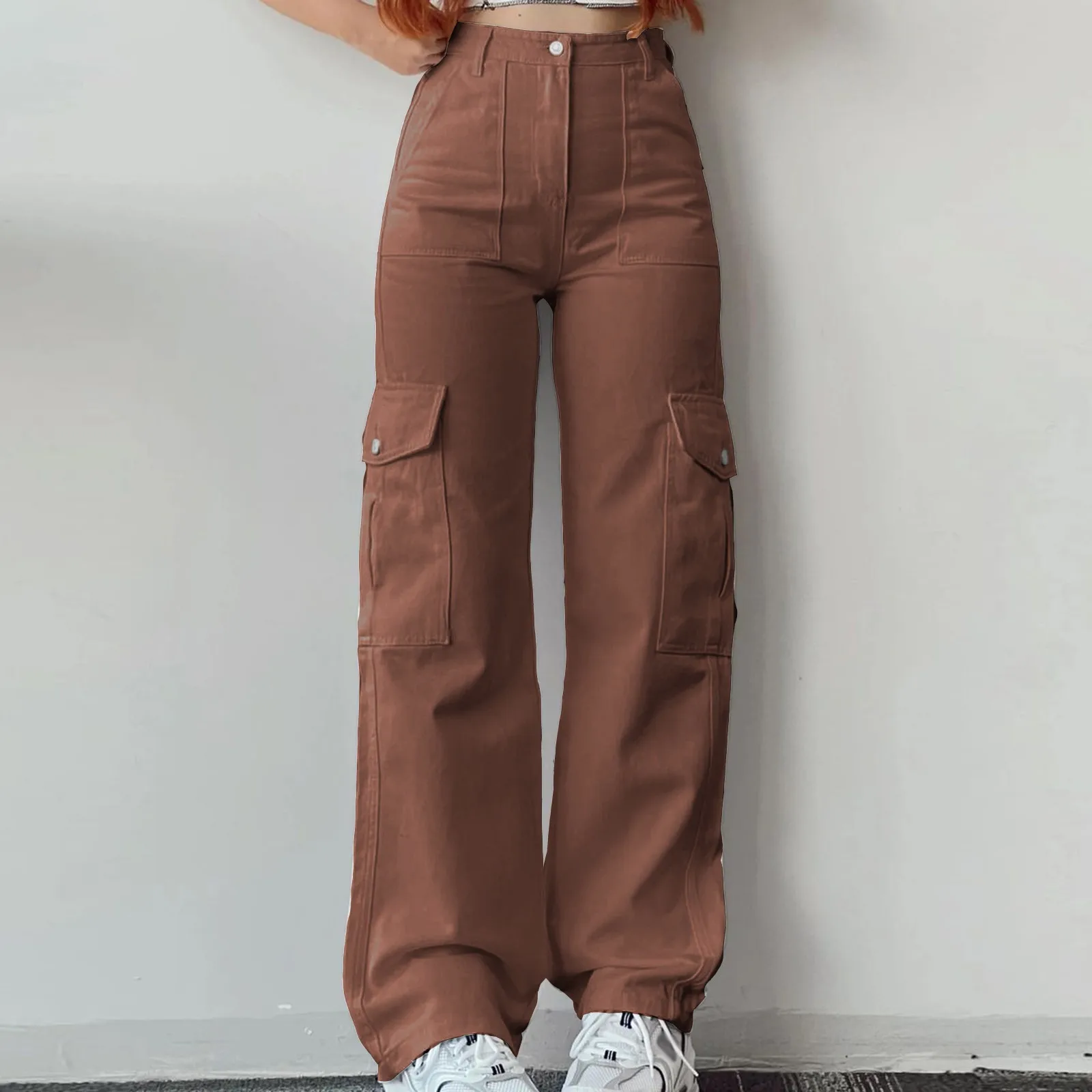 Y2K Women Vintage Cargo Pants Streetwear Techwear Korean Harajuku Parachute Pants Beige Sweatpants Wide Leg Joggers Trousers